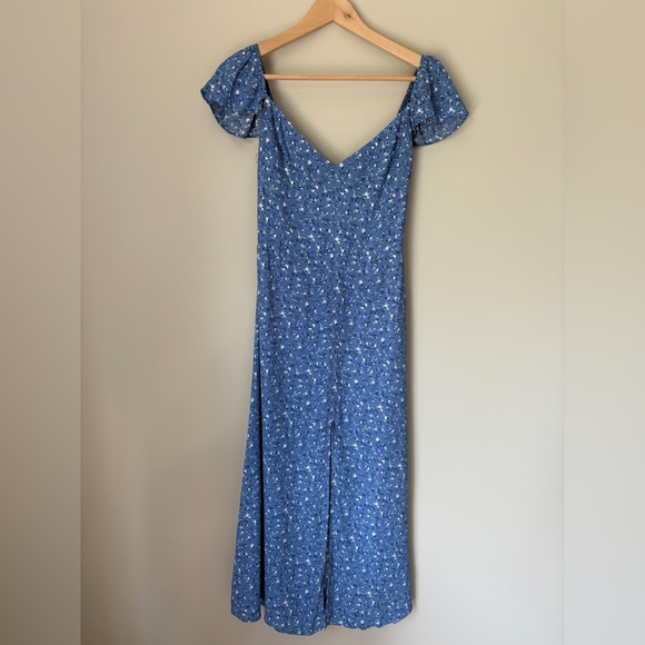 Reformation Baxley Midi Short Sleeve Dress in Eve Blue Floral | US 0 UK 4 - Picture 7 of 11
